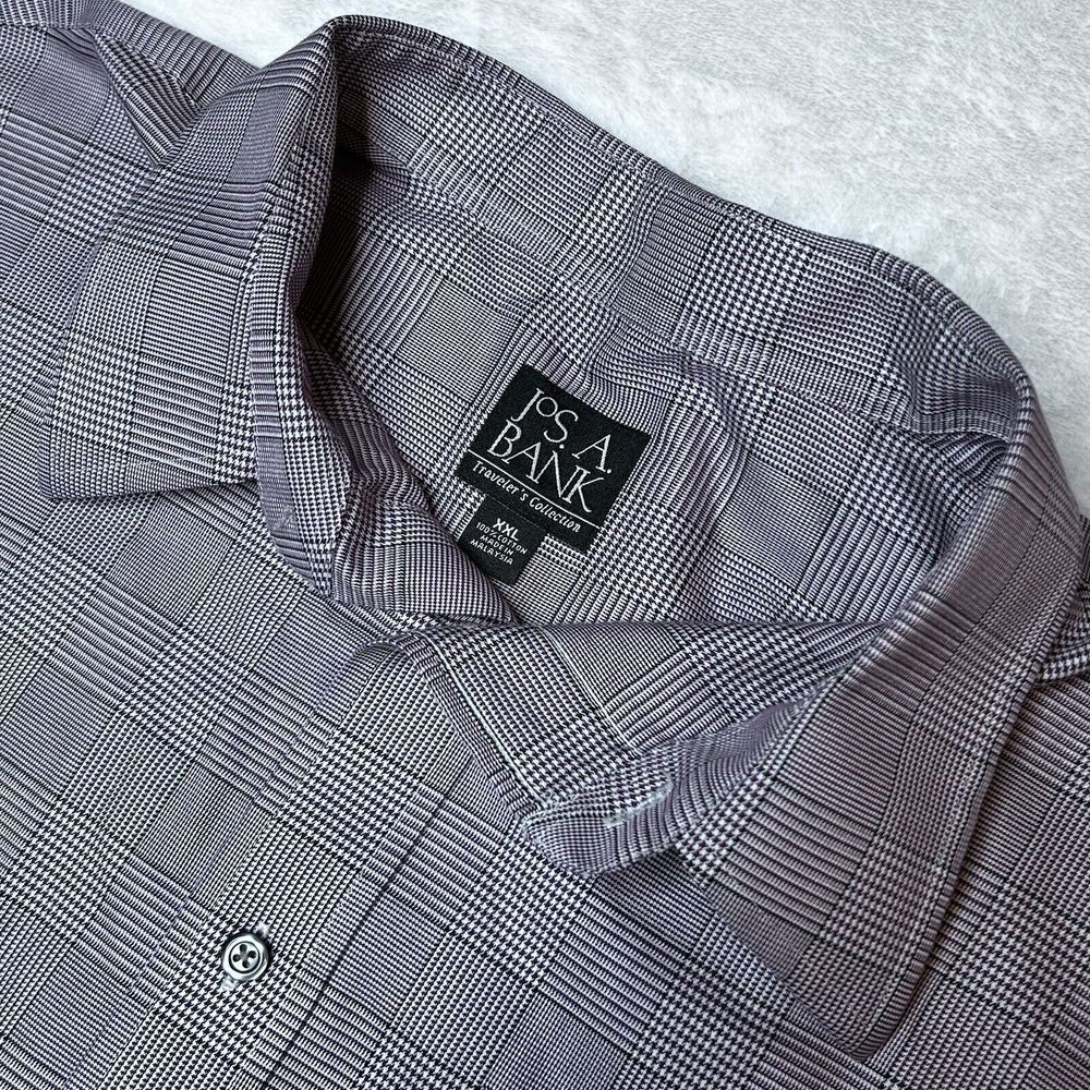 Jos A Bank Travelers Collection Mens 2XL Mauve Plaid Long Sleeve Button Up Shirt